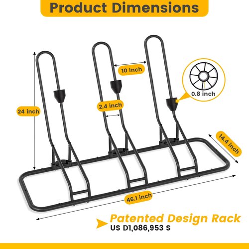 Bike Stand for 3 Bikes, Anti-Collision Design Protects Disc Brake & Derailleur, Waterproof Bike Rack Indoor/Outdoor/Garage Use, Fits Road/Kids/MTB Bicycles with 12"-29" Tires