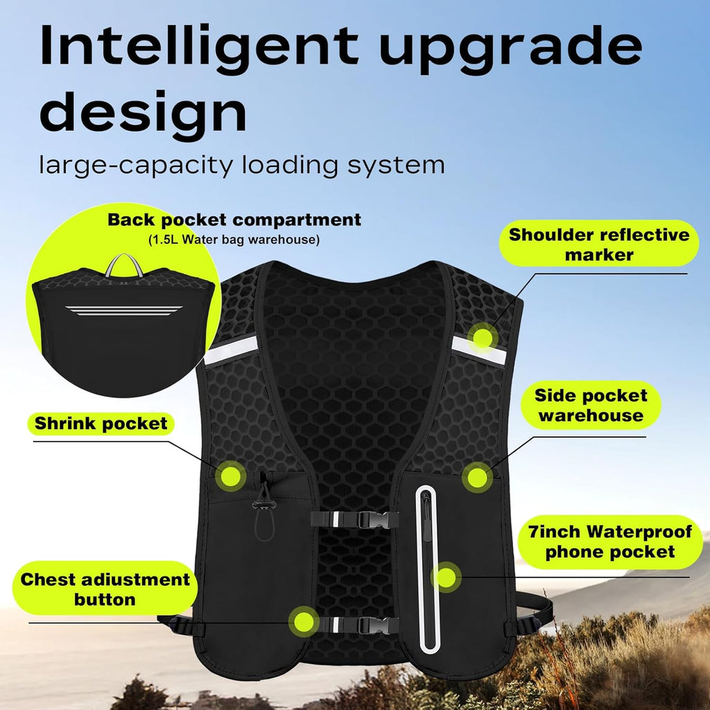 Skiennix Running Vest - Ultra-Lightweight 1.5L Water Bladder | Breathable, Adjustable Straps for Men & Women