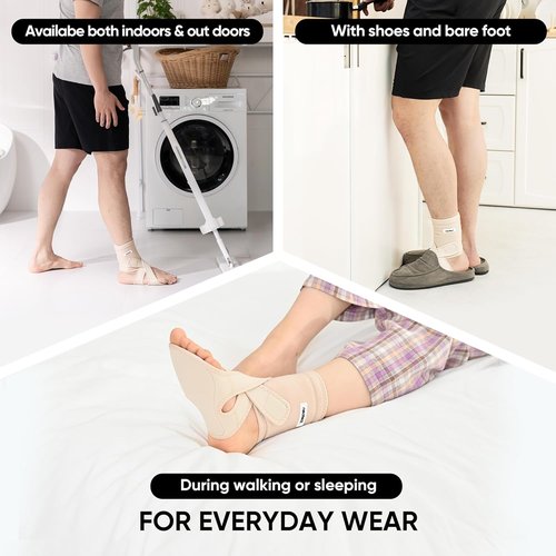 NEOFECT Drop Foot Brace - Adjustable AFO Ankle Support for Walking & Stroke Recovery | Beige, Left Size