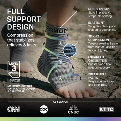 Modvel Ankle Brace - Compression Ankle Sleeve for Sprains & Tendonitis Relief | Right/Left Support