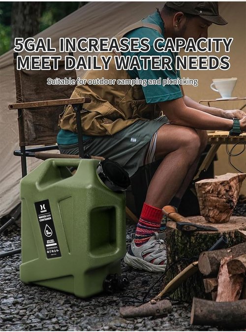 HAIGE 5 Gallon Water Jug with Spigot, BPA-Free Portable Water Container for Camping Picnic Hiking Emergency Water Storage, Green 5 Gal Water Tank with Handle & Lid
