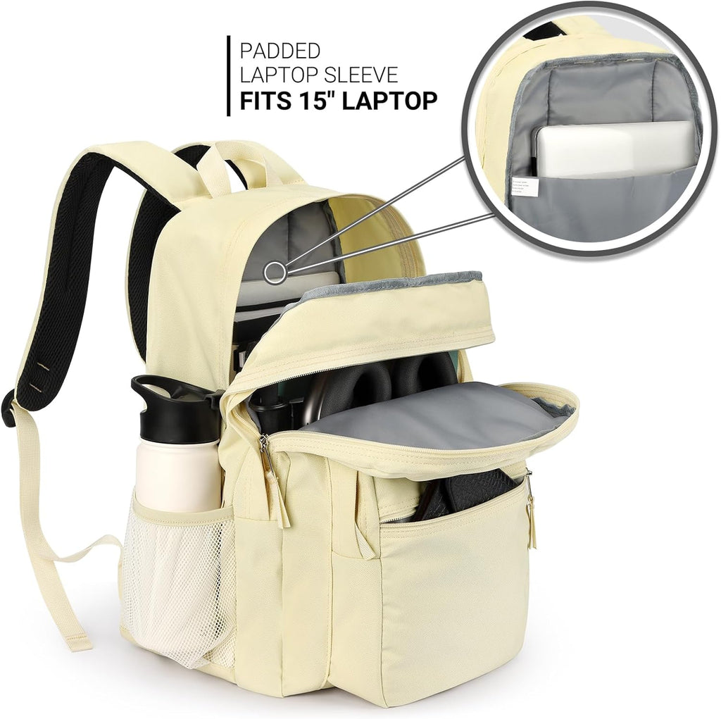 ZORFIN 26L Water Resistant Backpack for College and Travel - Stylish Beige Bookbag
