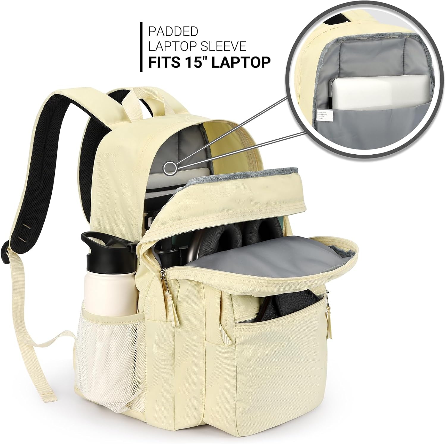 ZORFIN 26L Water Resistant Backpack for College and Travel - Stylish Beige Bookbag