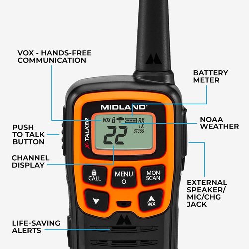 Midland T51VP3 X-TALKER Walkie-Talkie - Long Range FRS Two-Way Radio for Kids | NOAA Weather Alert - Black/Orange - 2 Pack