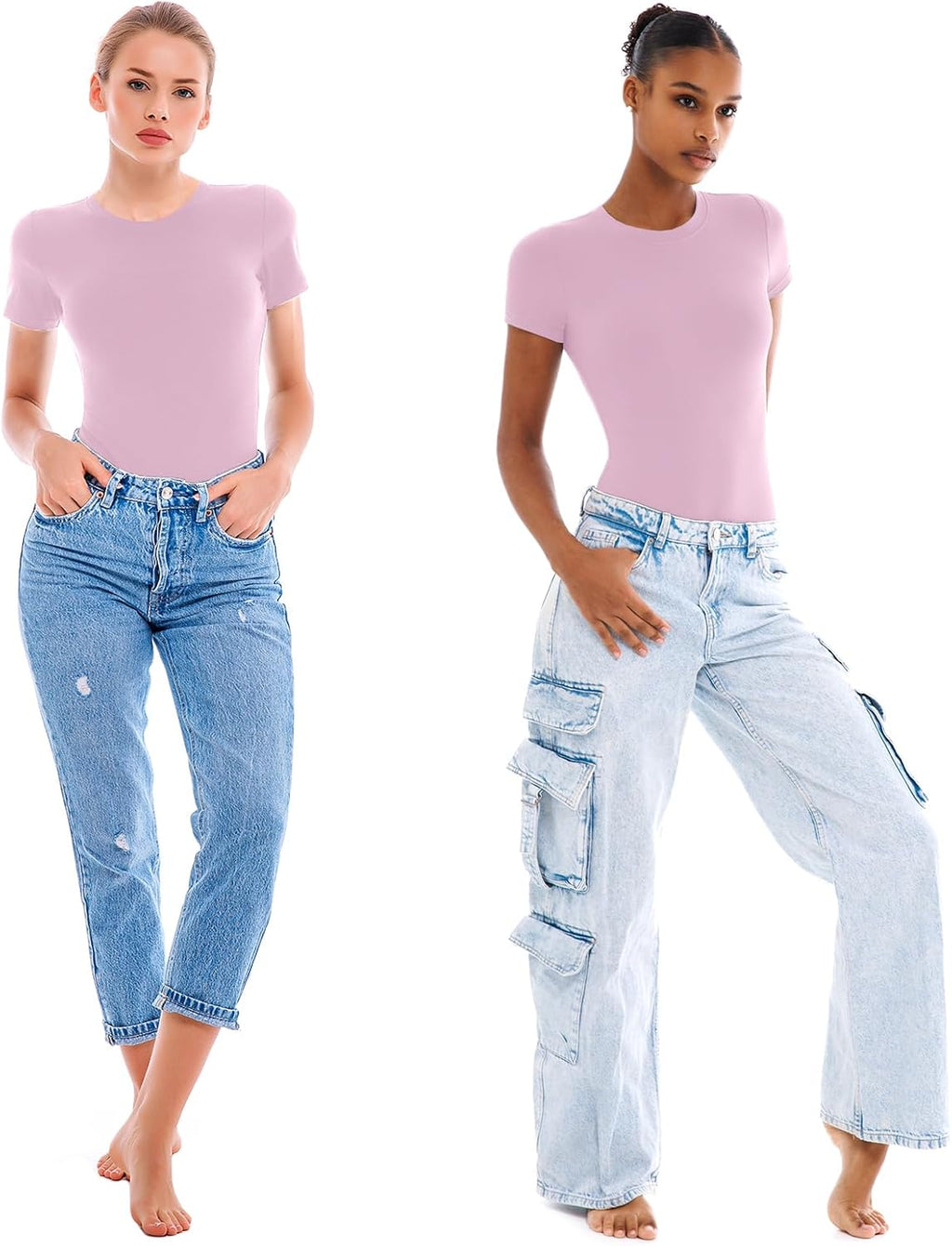 Walifrey Short Sleeve Bodysuit - Women's Round Neck Basic Stretchy T-Shirt Top | Comfortable Fit