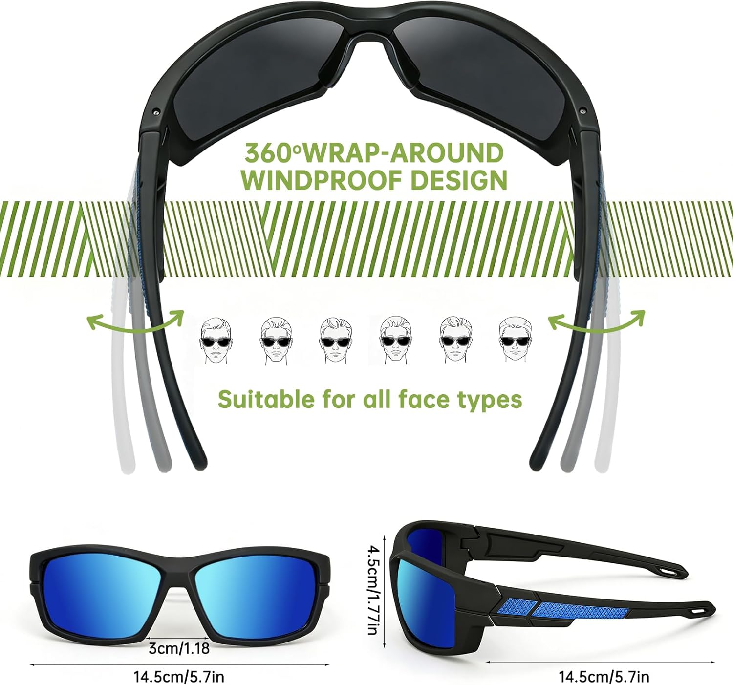 Polarized Sports Sunglasses - UV400 Protection for Men | Wrap-Around Design for Running, Fishing, Cycling
