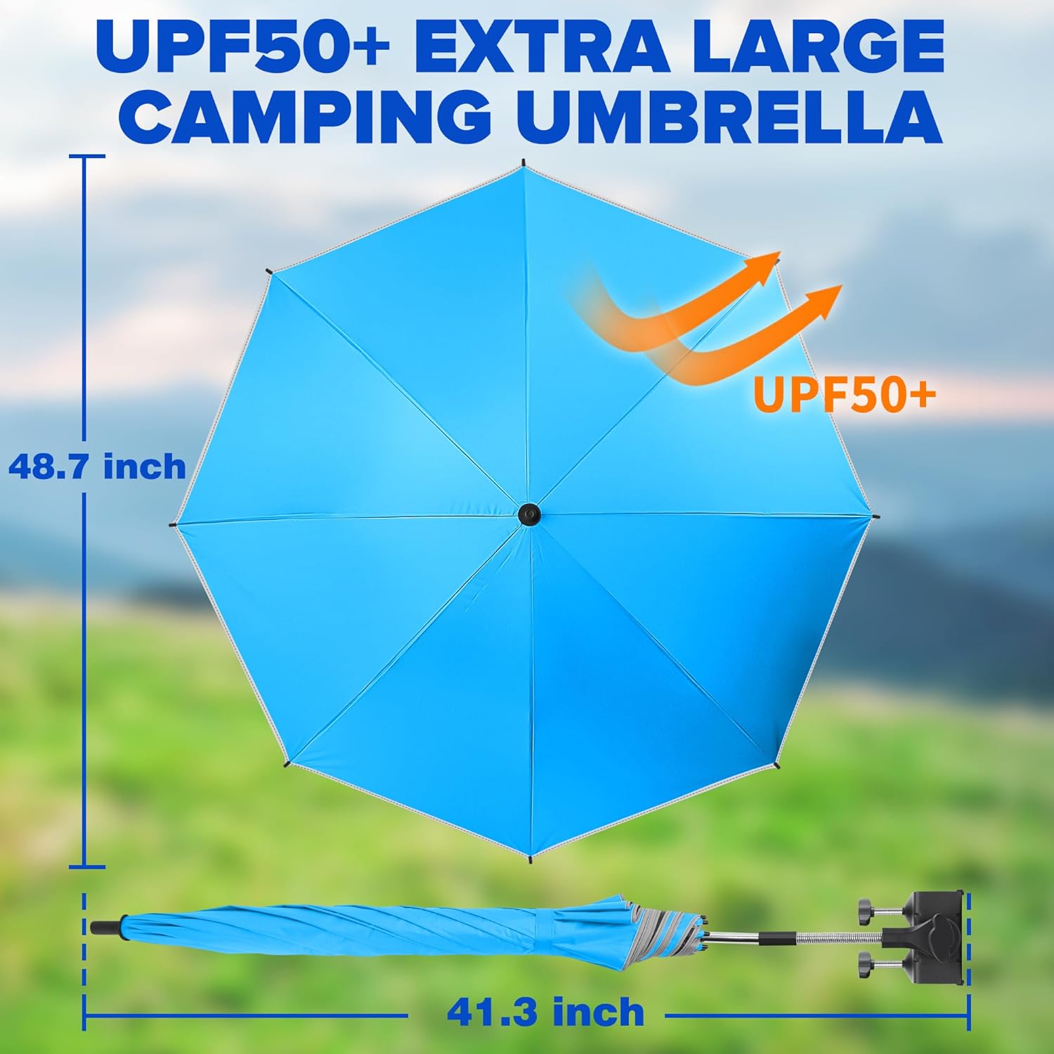 Skiennix Beach Umbrella - 2-Pack 48.7-Inch Adjustable Chair Umbrellas with UV Protection | Perfect for Camping and Golf Carts