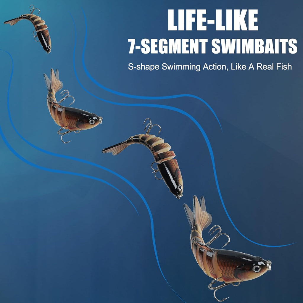 Skiennix Fishing Lures - 5pcs Segmented Multi-Jointed Swimbaits for Bass & Trout | Slow Sinking Bionic Hard Bait