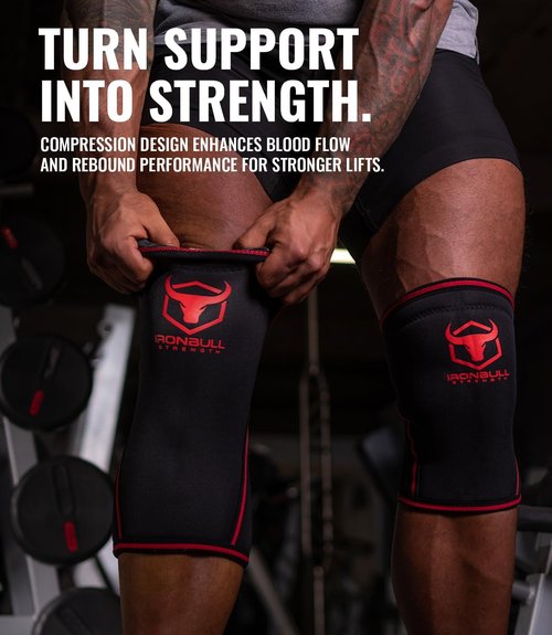 Iron Bull Strength Knee Sleeves - 7mm Compression Brace for Weightlifting & Cross Training | Support for Squats (1 Pair)