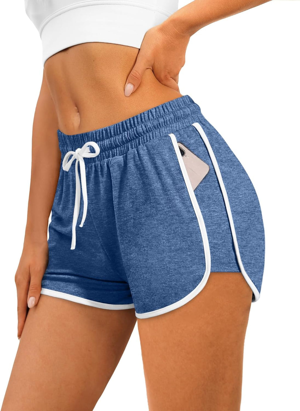 WIHOLL Women's Athletic Running Shorts - Color Block Dolphin Design with Pockets & Drawstring