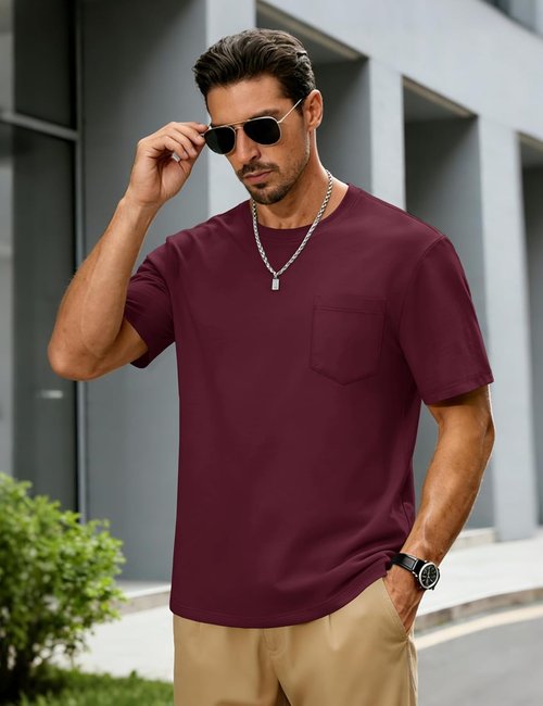 MAGNIVIT Men's Cotton Pocket Tee Shirts Soft Crew Neck Solid Color T Shirt Casual Short Sleeve Summer Basic Tops