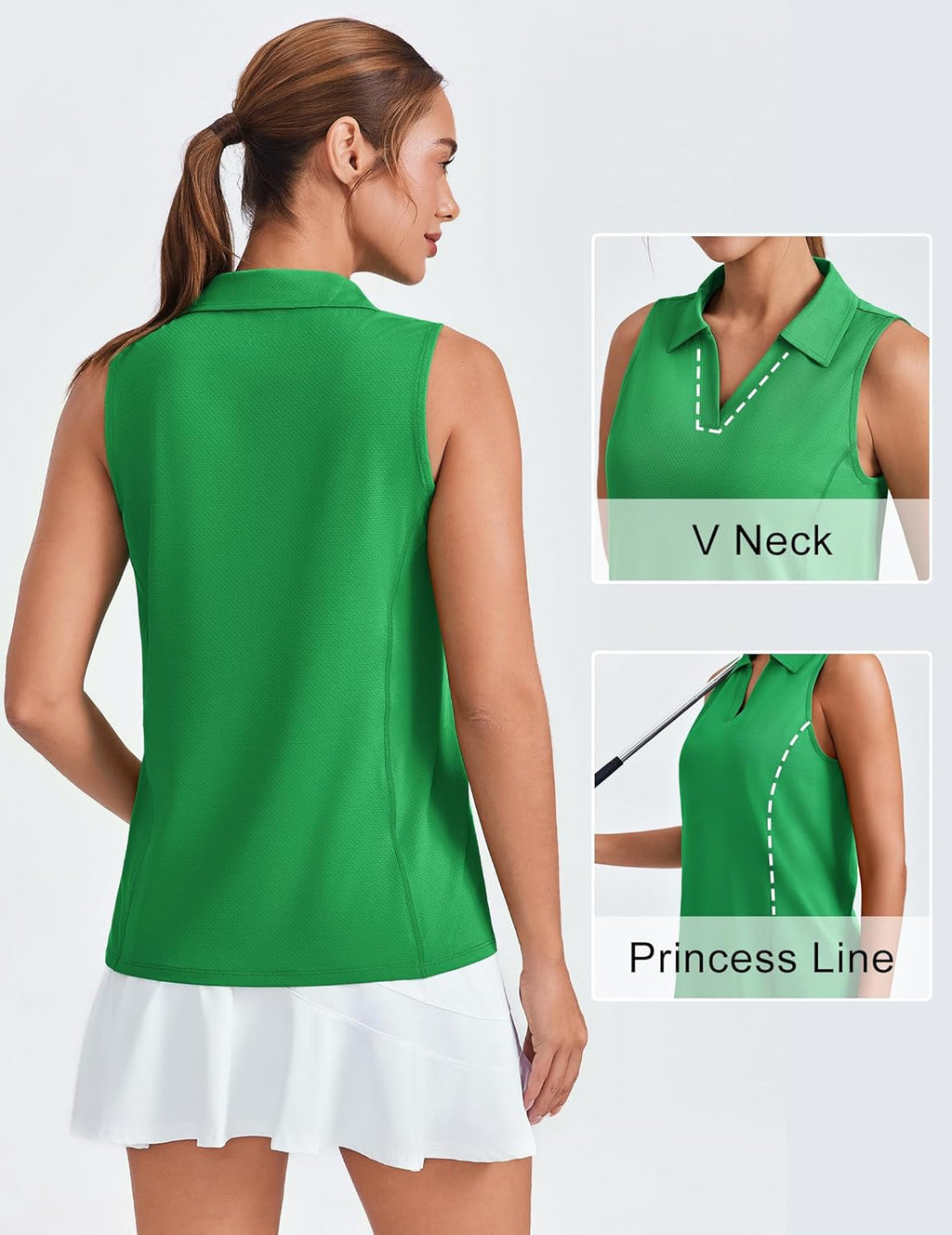 PINSPARK Women's Golf Shirt - UPF 50+ V-Neck Sleeveless Polo for Quick-Dry Tennis & Pickleball