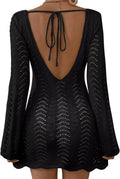 Falechay Women's Swimsuit Cover-Up - Long Sleeve Crochet Design | Backless Mesh for Summer Beach Vacations