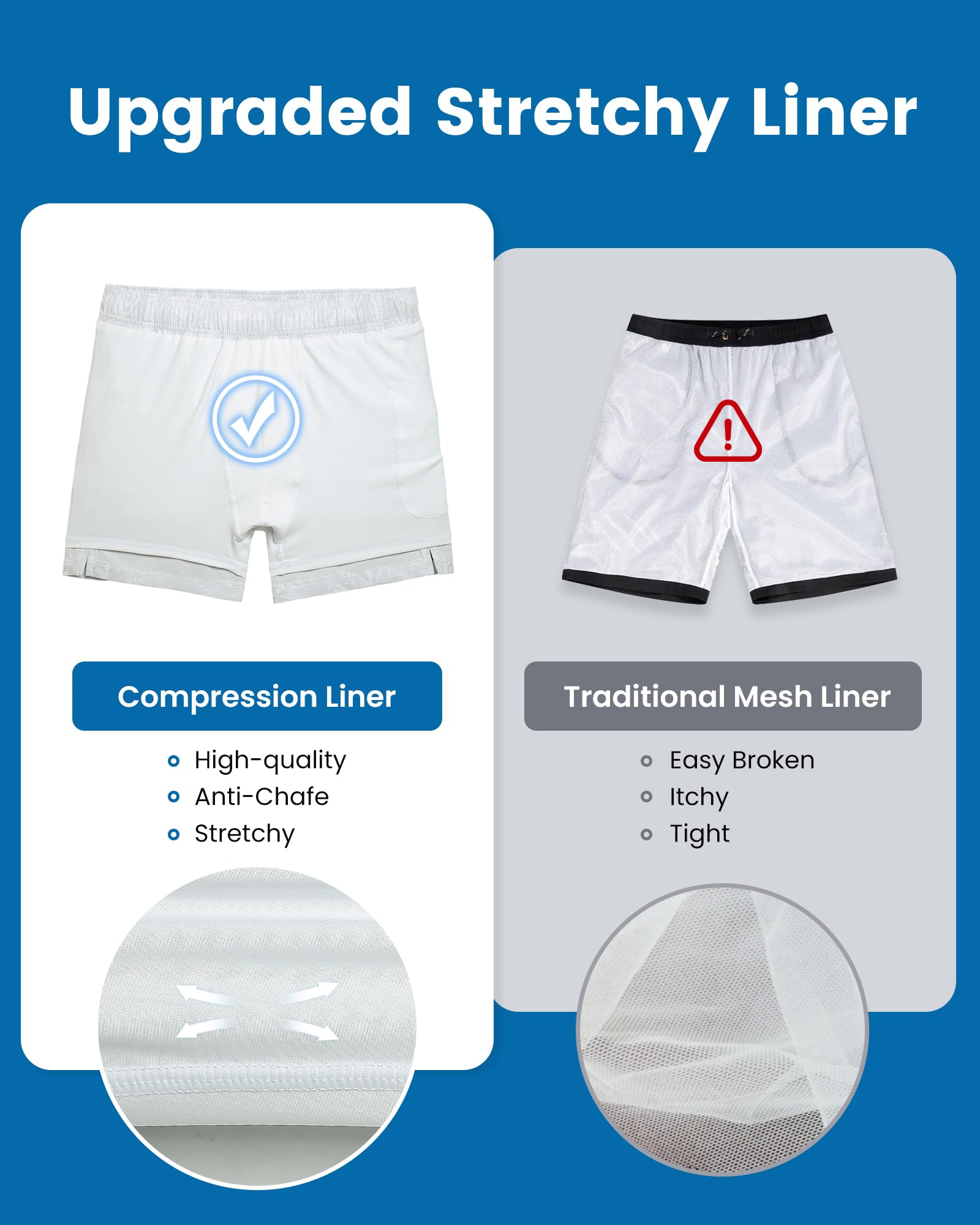 maamgic Mens Swim Trunks with Compression Liner 5 Inch, Quick Dry Bathing Suit with Zipper Pockets, Stretch No-Chafing Swim Shorts, Frost Marks X-Small