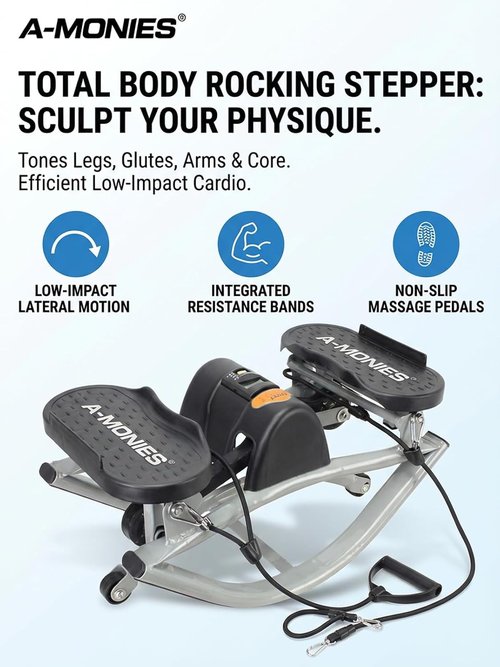Lateral Rocking Fitness Stepper - Low-Impact Home Workout Machine for Knees & Joints | Compact Design