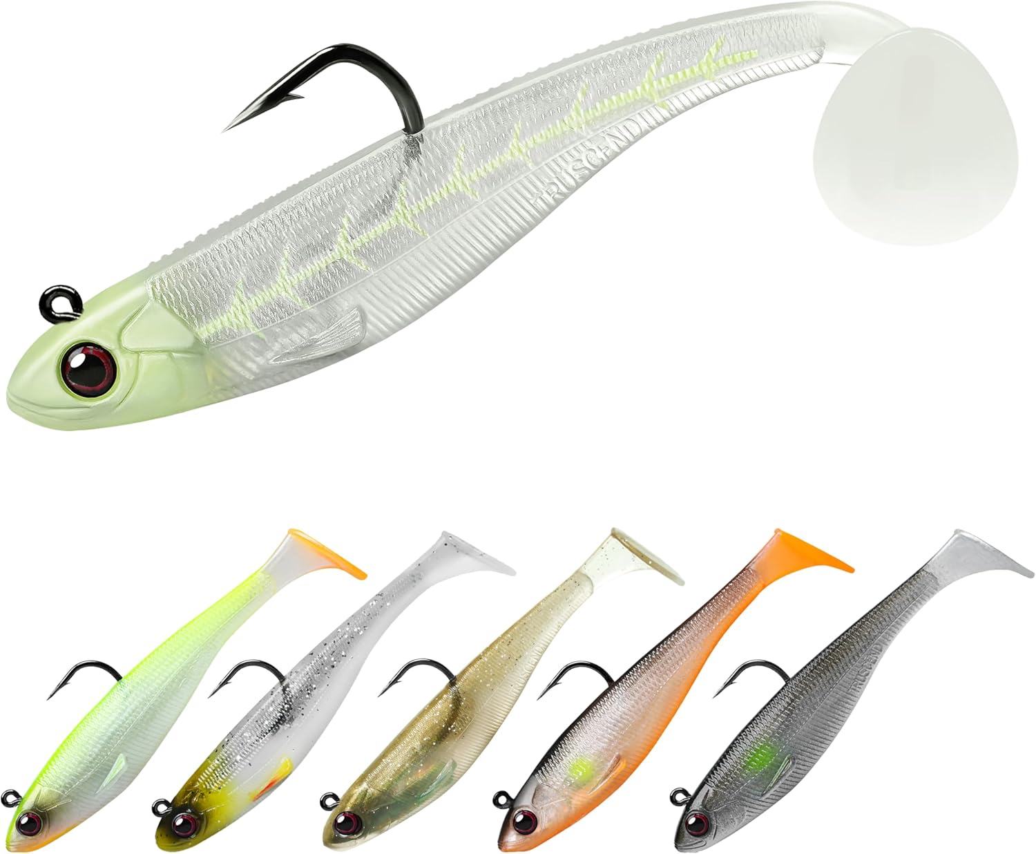 TRUSCEND Shadtale Soft Fishing Lures - Easy Catch Paddle Tail Swimbait with BKK Hooks for Bass, Trout, Crappie & Walleye