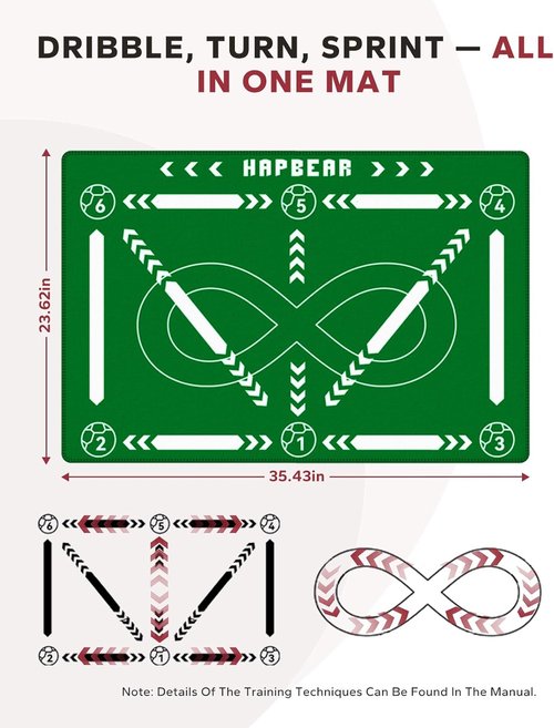 HAPBEAR Soccer Training Mat - Professional Footwork & Ball Mastery Equipment - Anti-Slip, 0.2" Thick for Home & Gym