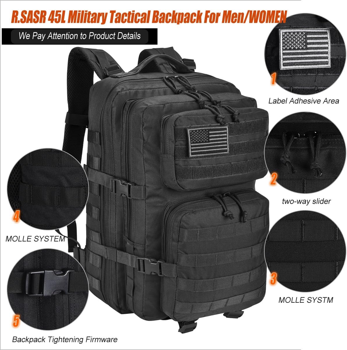 Skiennix 45L Tactical Backpack - Military Assault Pack with MOLLE | Large 3-Day Bug Out Bag for Hiking & Camping