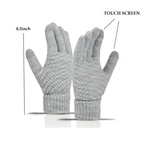 3-in-1 Women’s Winter Beanie Hat & Gloves Set, Knitted Beanie with Scarf Mask, Warm Fleece-Lined Ski Hat with Touchscreen Gloves Grey