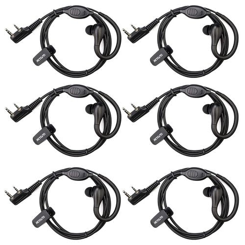 Retevis RT22 Walkie Talkie Earpiece with Mic, 2 Pin, for RT22 RT68 RT21 H-777 RT27 RT68H RT15, Compatible with Pxton Baofeng BF-888S BF-T26 Kenwood Two Way Radio, Two Way Radio Earpiece(6 Pack)