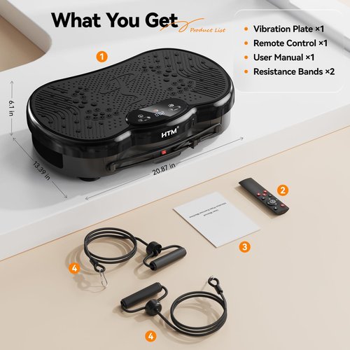HTM Vibration Plate Exercise Machine - 300 lbs Weight Capacity, 120 Speed Levels, 9 Workout Modes for Home Fitness, Muscle Toning & Weight Loss