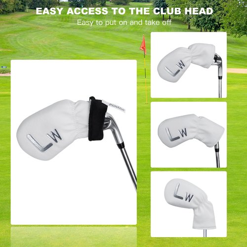 10 Pcs Iron Covers for Golf Clubs, Premium PU Leather Golf Iron Covers with Big Number Design, Fits Most Iron Clubs, Designed for Easy On and Off (White)