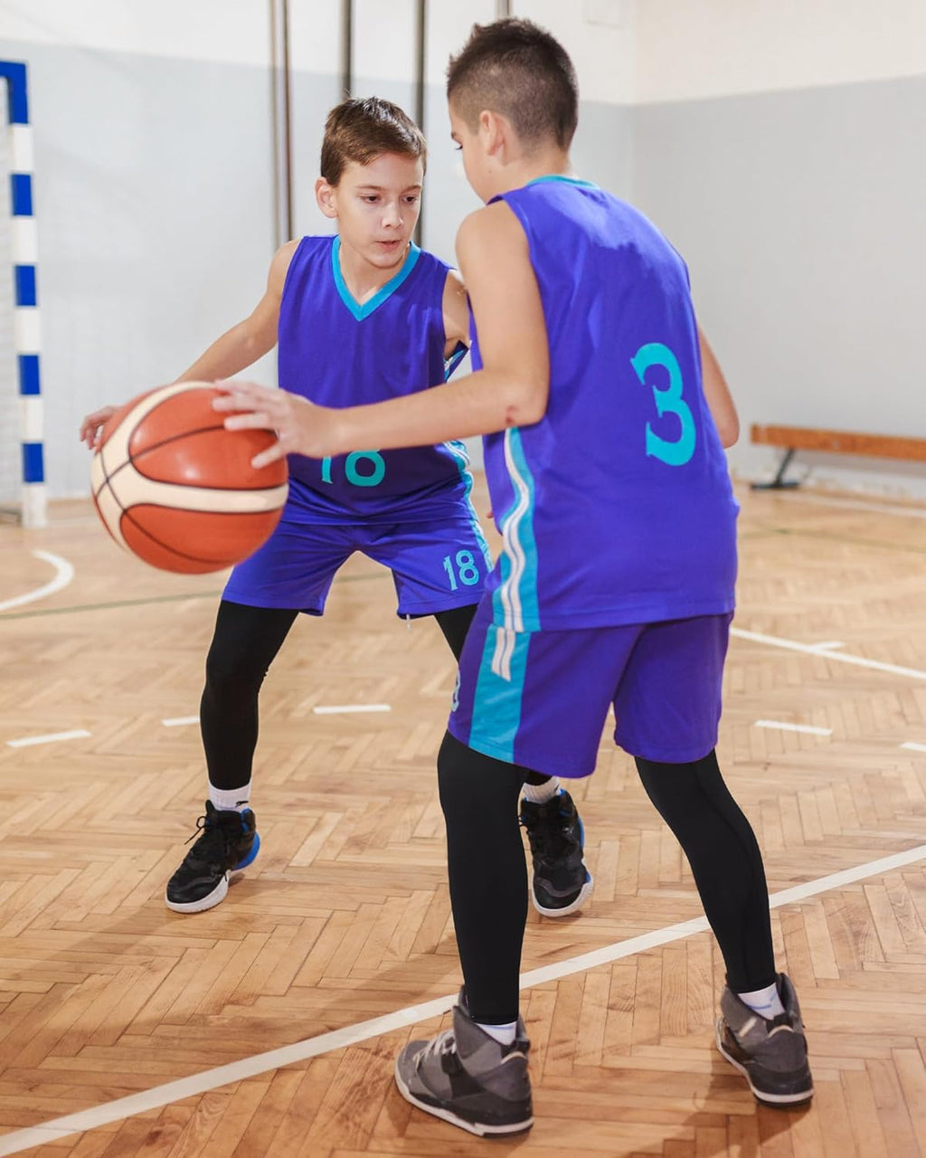 Runhit Boys Compression Leggings - Youth Athletic Tights for Basketball | Base Layer Sports Pants