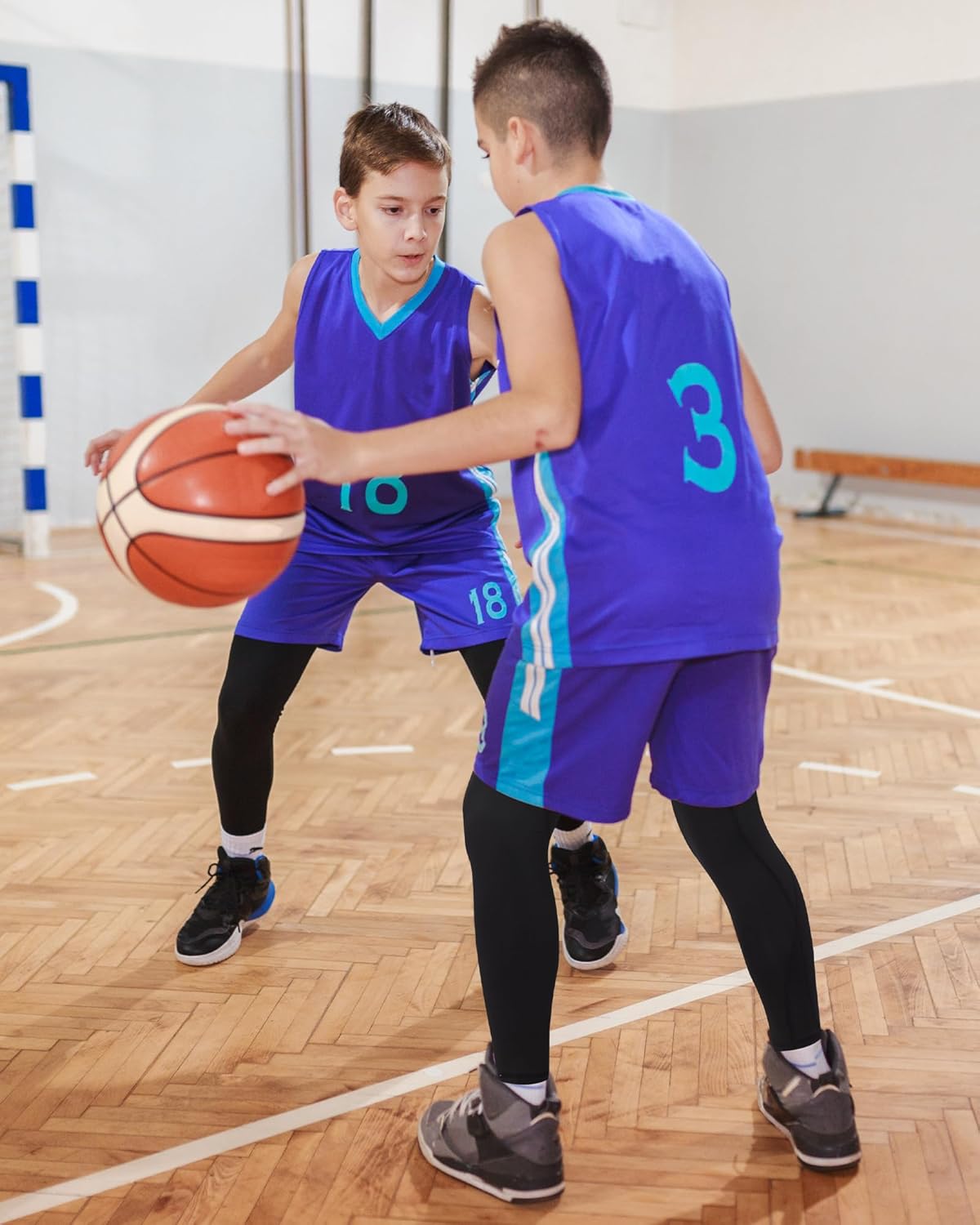 Runhit Boys Compression Leggings - Youth Athletic Tights for Basketball | Base Layer Sports Pants