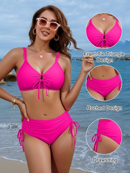 Blooming Jelly Women's 2-Piece Swimsuit - Cute Slimming Ruched Bikini for Curvy Figures | 2025 Collection