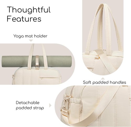 CAMTOP Gym Bag for Women - Lightweight Water-Resistant Duffle with Yoga Mat Holder | 16-Inch Beige Travel Bag