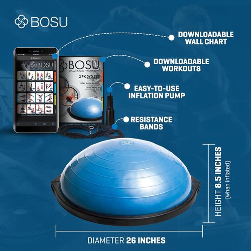 BOSU Pro Balance Trainer - Stability Exercise Tool with Resistance Bands | 300 lb Capacity, Blue