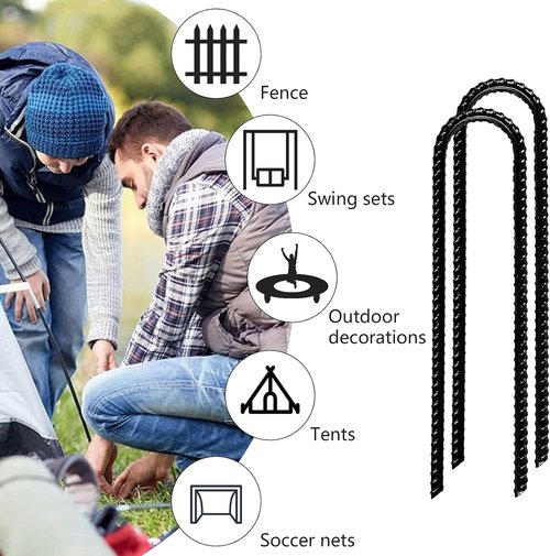 Gtongoko Heavy-Duty Rebar Stakes - U Hook Ground Anchors for Camping Tents | 12-Inch Curved Steel Garden Support (8-Pack)