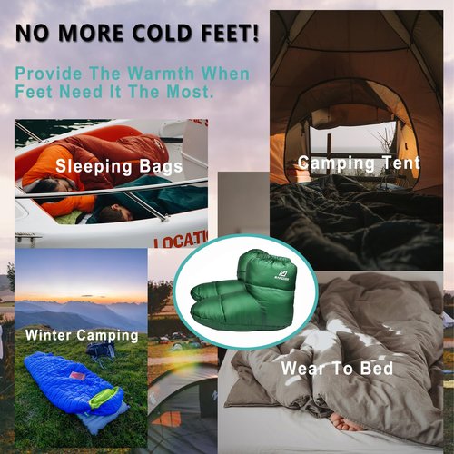 RANDDER Down Booties Warm Socks 10D Nylon Ultralight Sleeping Sock for Camp, Backpacking, Camping Sleeping Bag Tent Down Slippers Foot Warmer (R02) (Large)