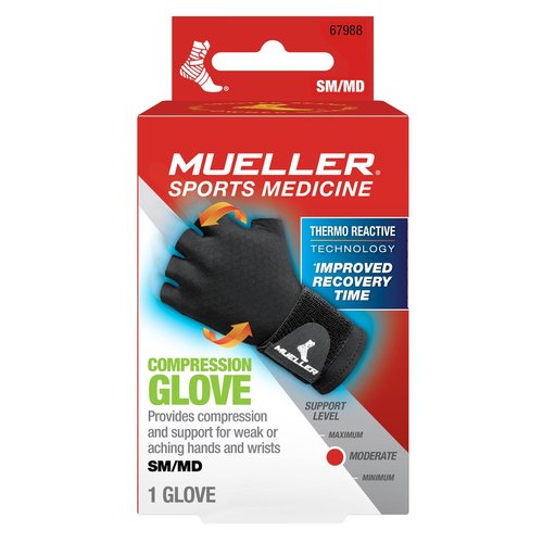 MUELLER Sports Medicine Reversible Compression Glove for Men and Women, Hand & Wrist Pain Relief Support, Ideal for Carpal Tunnel, Arthritis, Fits Right or Left, Black, Large/X-Large
