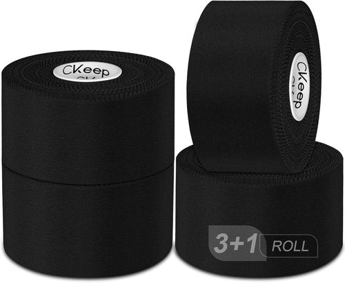 CKeep Athletic Tape - 4 Pack Black Sports Tape | Sturdy No Glue Residue for Muscle Support (1.5 Inches)