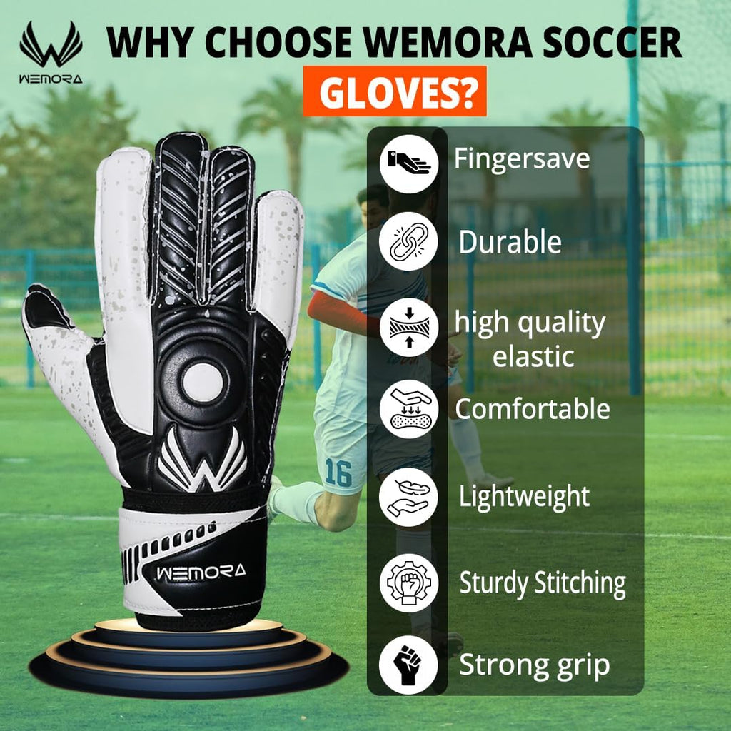 Soccer Goalie Gloves - Fingersave Technology for Kids & Adults | 7.5MM Strong Grip Palm