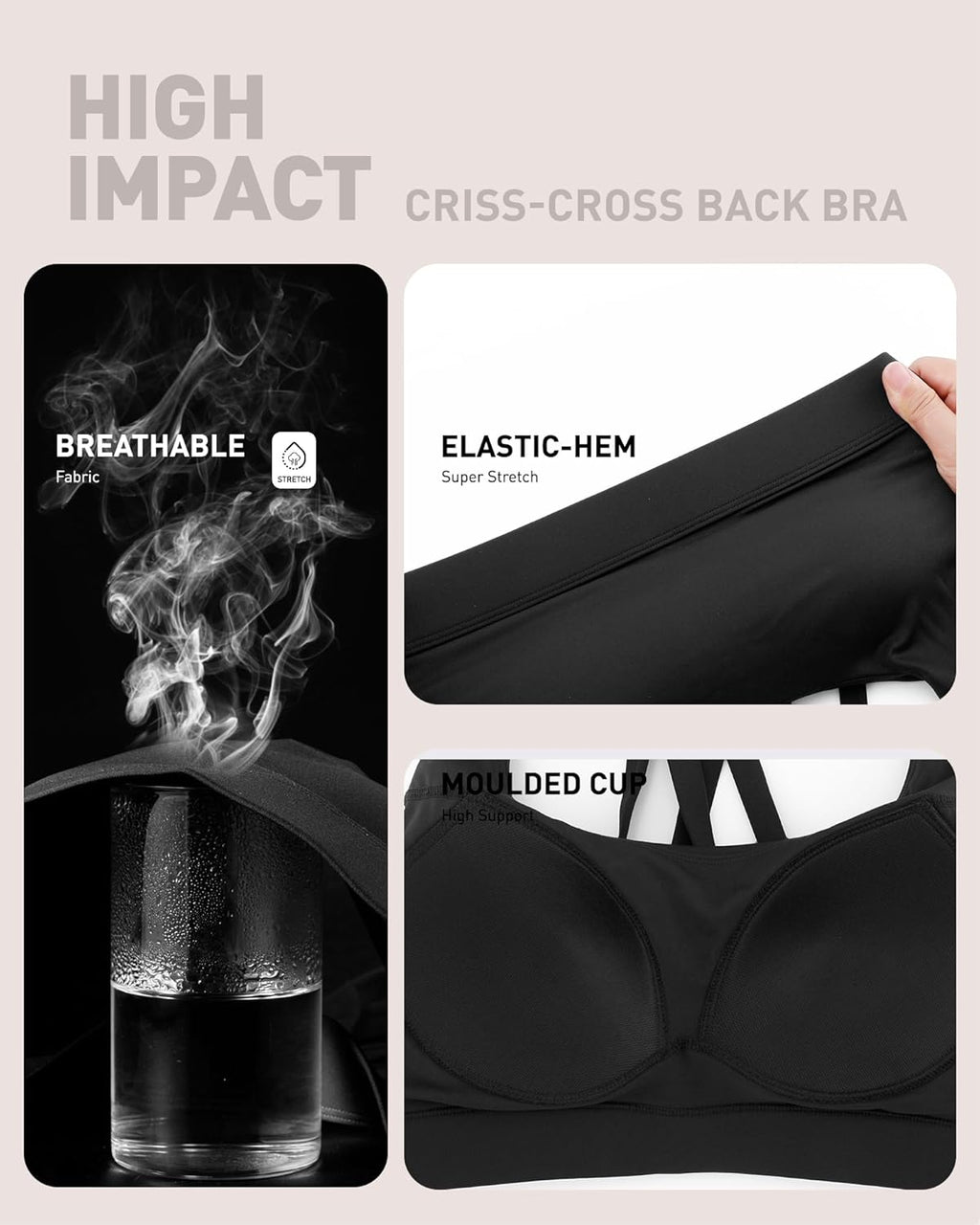 RUNNING GIRL High Impact Sports Bra - Scoop Neck Strappy Design for Maximum Support | Comfortable Moulded Cup