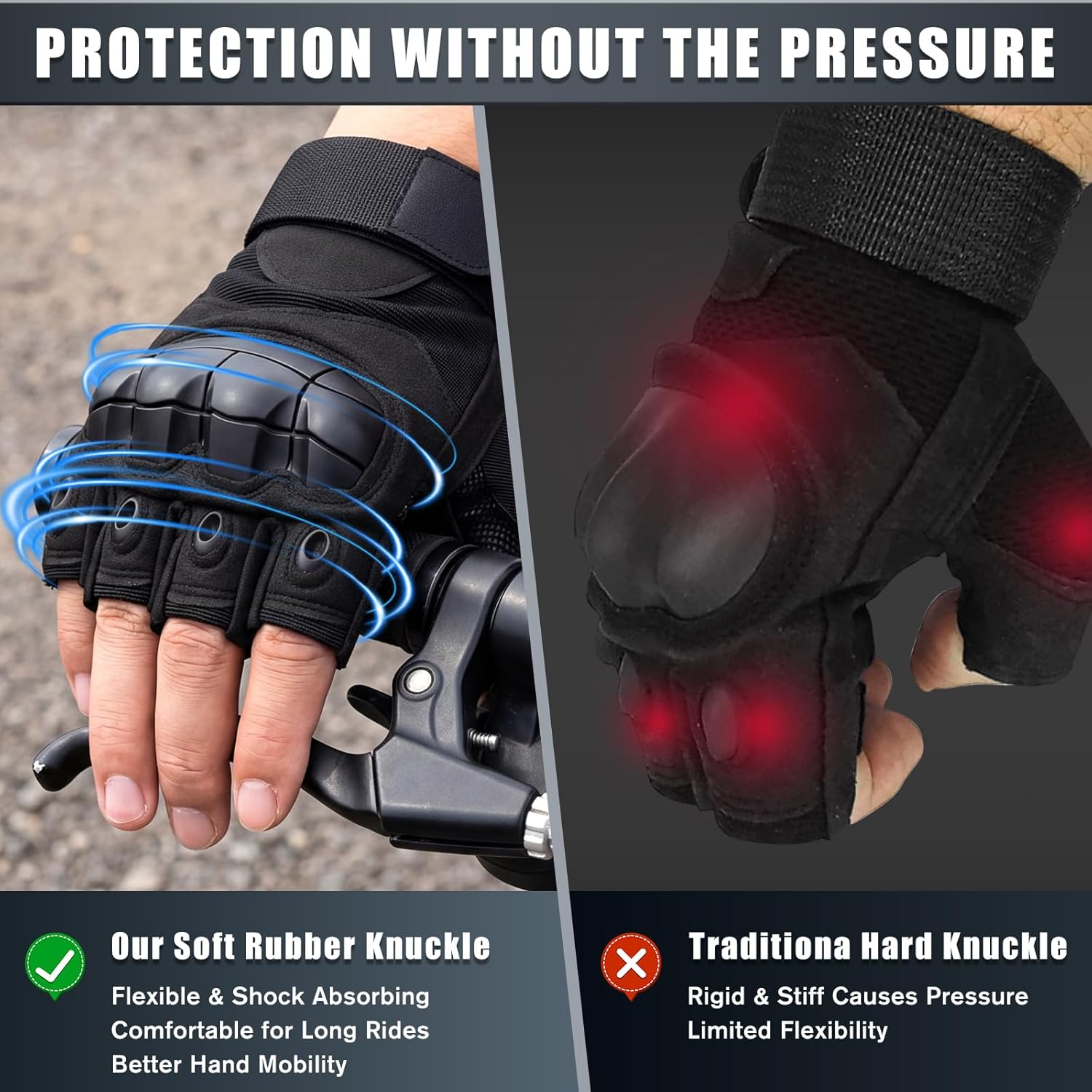 Wallke Tactical Fingerless Gloves - Comfortable Touchscreen Gloves with Knuckle Protection for Cycling, Climbing, and More