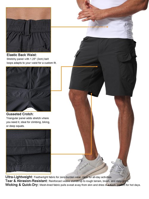AUTIWITUA Men's Hiking Cargo Shorts Quick Dry 9" Lightweight Tactical Work Shorts with Pockets(No Belt) Solid Black