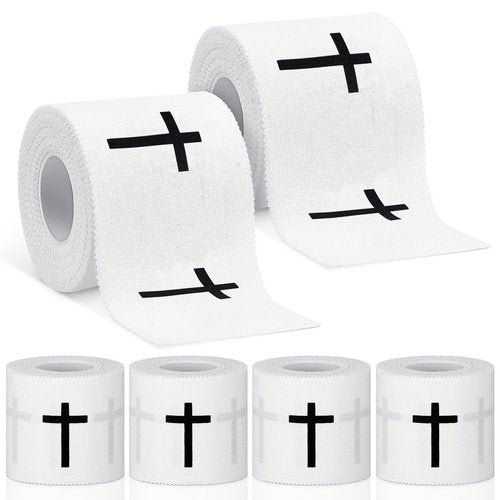 Geiserailie 4 Pcs Christian Athletic Tape with Cross Sports Tape 2in x 23ft Jesus Religion Wrist Warp for Football Soccer Athlete Trainers Boxing Christmas Gift for Christian Church