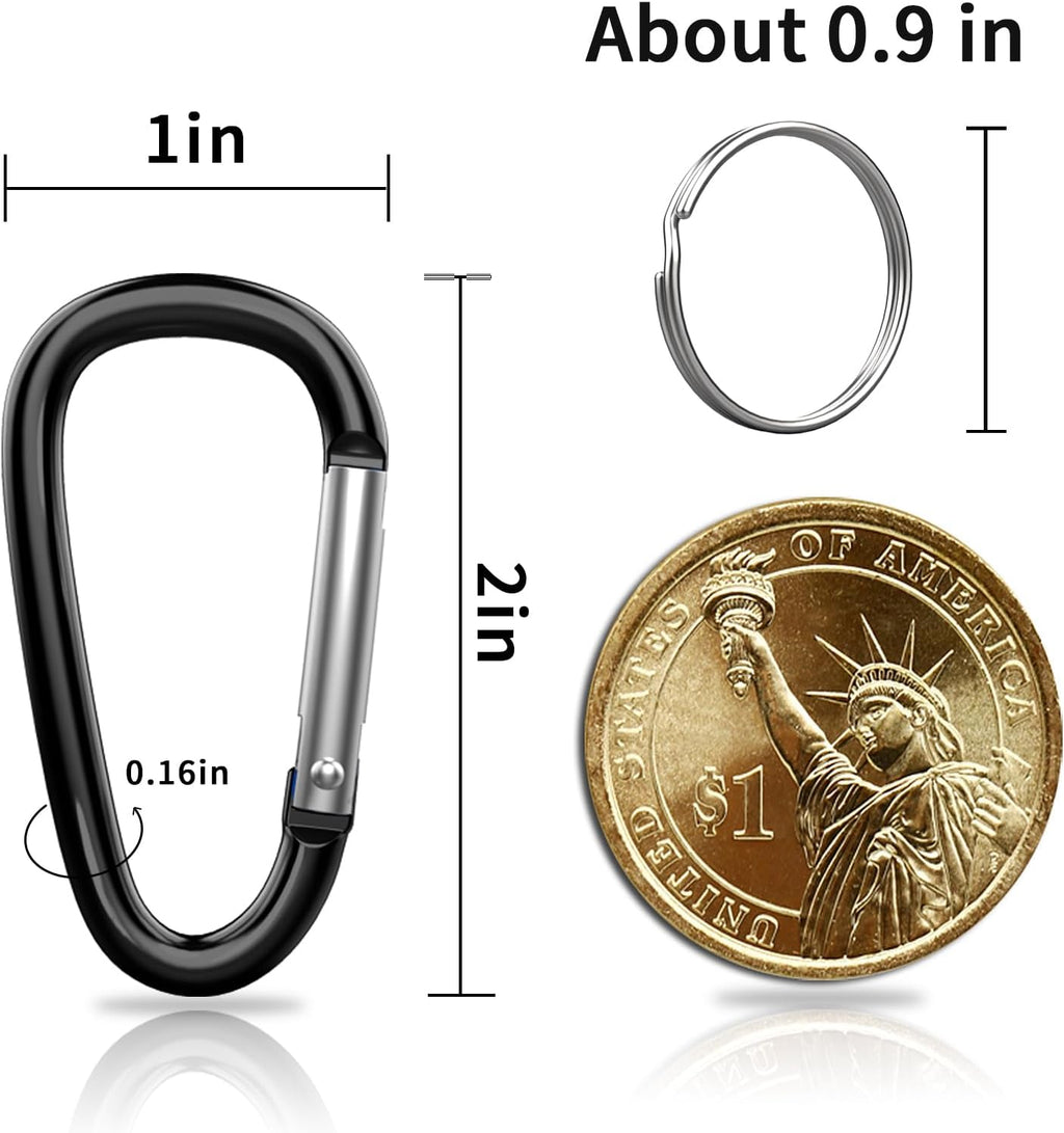 Skiennix 30PCS Aluminum Carabiner Clips - Durable D Shape Spring Snap Hooks with Keyring Keychain