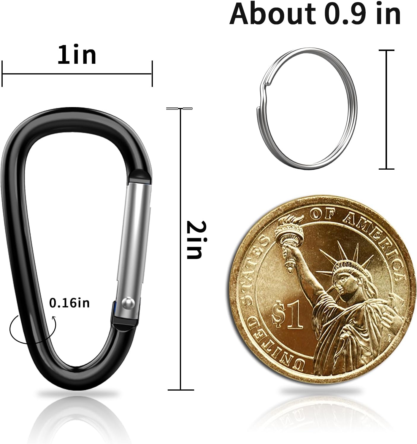 Skiennix 30PCS Aluminum Carabiner Clips - Durable D Shape Spring Snap Hooks with Keyring Keychain