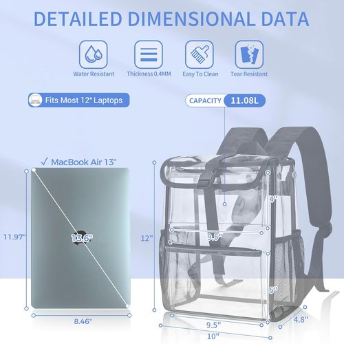 Mildbeer Clear Stadium Backpack - Compact PVC Flap Design for Sports & Concerts | 12x12x6, Black