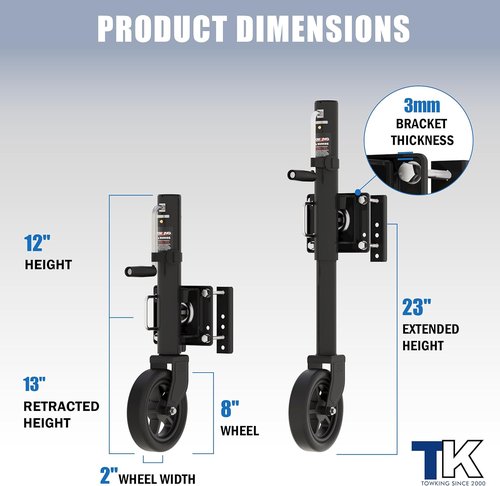 8" Spoke Wheel Trailer Jack - 1500 lbs Capacity with 10" Vertical Movement for RVs, Boats & Trailers - Black