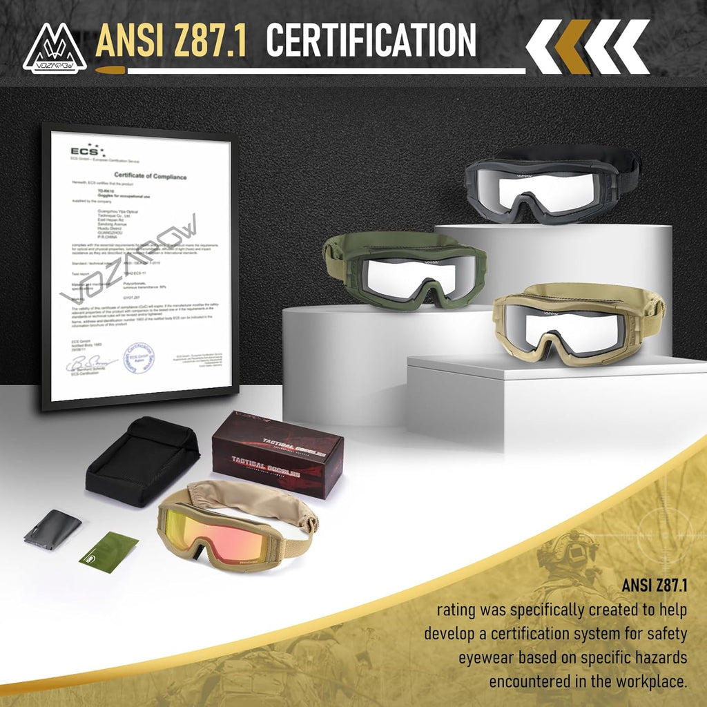 Skiennix Airsoft Goggles - Anti-Fog, ANSI Z87.1 Certified, Impact Resistant Tactical Shooting Glasses