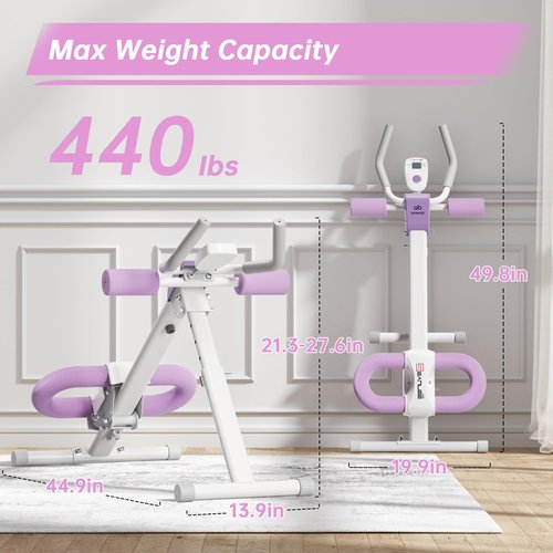 Ab Trainer Core & Abdominal Trainers AB Workout Machine Home Gym Strength Training Waist Cruncher Core Toner Buttocks Shaper with LCD Monitor Violet