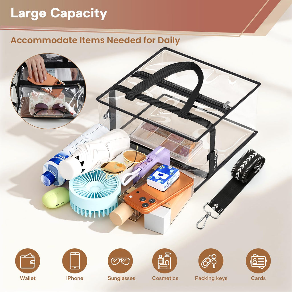 Hopack Clear Bag for Stadium Events, Clear Crossbody Bag, Stadium Bags for Women with Adjustable Strap for Sports Events, Concert (Black)