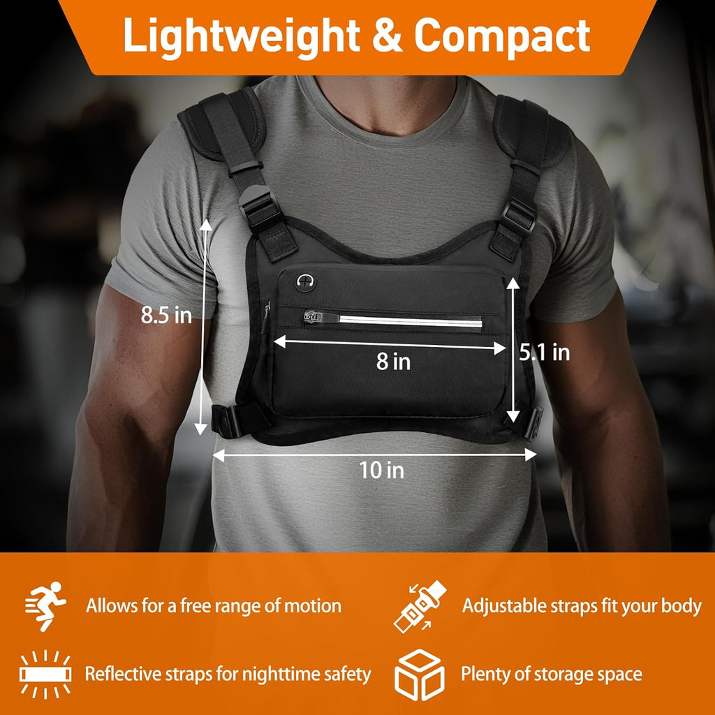 Skiennix Water Resistant Chest Pack - Lightweight Running Vest with Reflective Strip & Phone Holder | Ideal for Hiking & Cycling