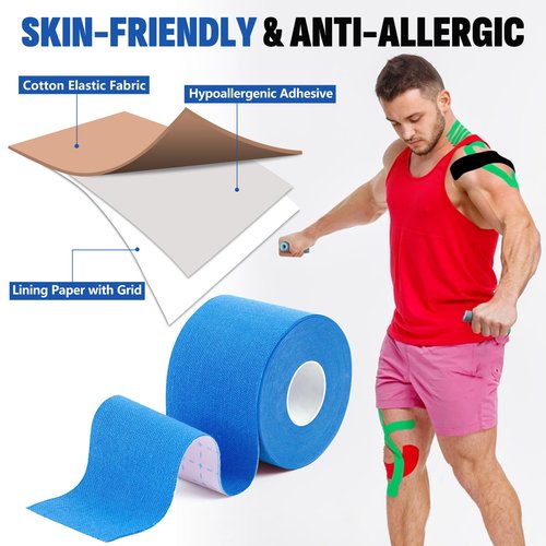 16 Rolls Kinesiology Tape, 16 Colors 2 inch x 16.4 Feet Waterproof Athletic Tape, Uncut Kinetic Tape, Elastic Muscle Tape, Sports Tape, Knee Tape for Exercise and Daily Use