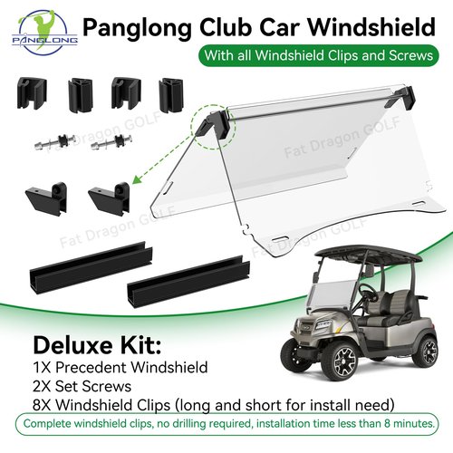 Panglong Precedent Golf Cart Windshield, Club Car Windshield with all Windshield Clips, Fold Down Windshield Anti-UV Impact Resistant Fit 2004-Up Club Car Precedent, Tempo, Onward, 37.59"W X 33.97"H